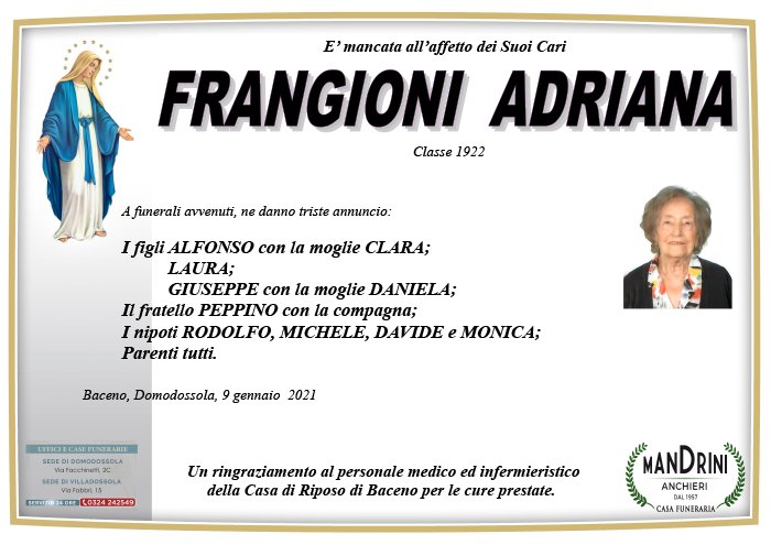 FUNEBRE FRANGIONI ADRIANA
