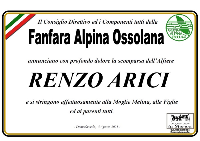 Partecipazione Fanfara Alpina Ossolana per Renzo Arici