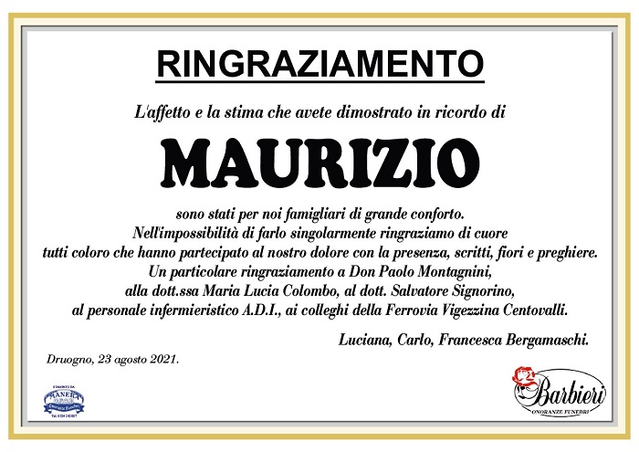 Ringraziamenti per Maurizio Bergamaschi