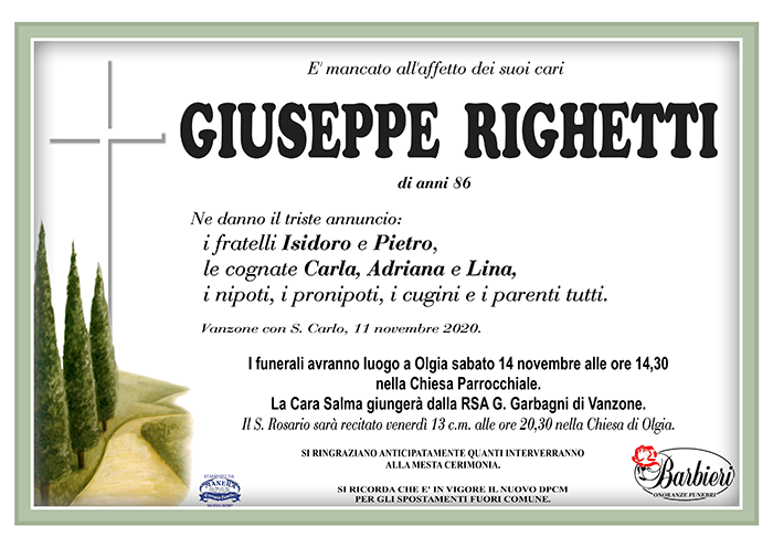 annuncio Righetti Giuseppe