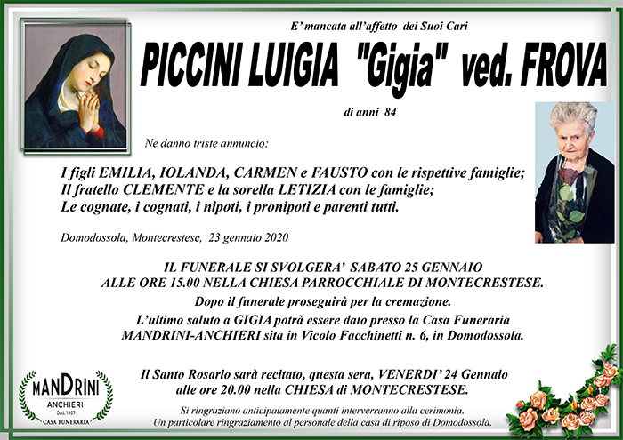 funebre PICCINI LUIGIA