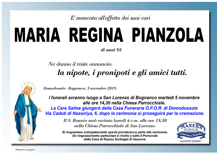 ANNUNCIO Pianzola M