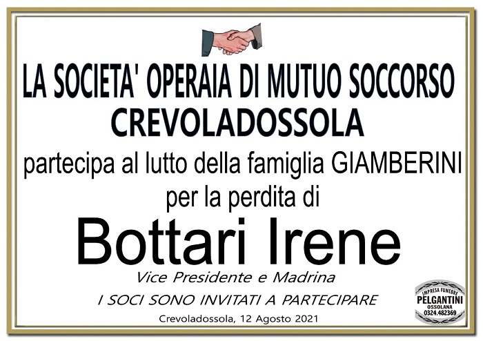Part Società operaia Crevola per Bottari Irene