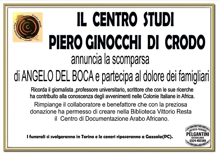 Partecipazioni Centro studi Piero Ginocchi di Crodo per ANGELO DEL BOCA