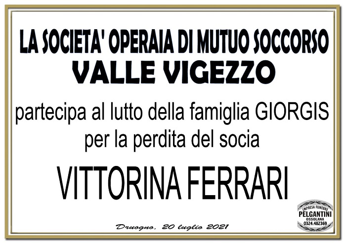 Partecipazioni Società Operaia Valle Vigezzo per Vittorina Ferrari
