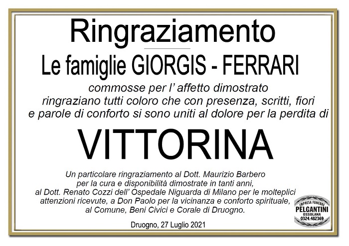 Ringraziamenti per Vittorina Ferrari in Giorgis