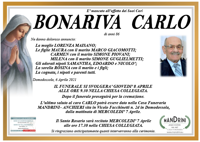 funebre BONARIVA CARLO