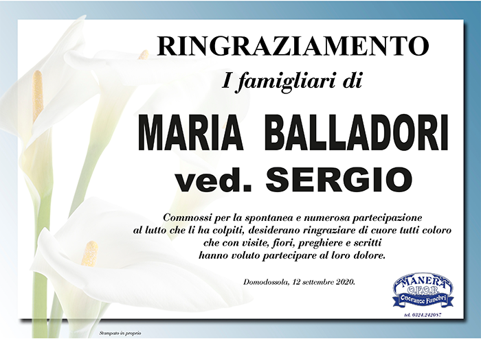ringraziamento Balladori Maria